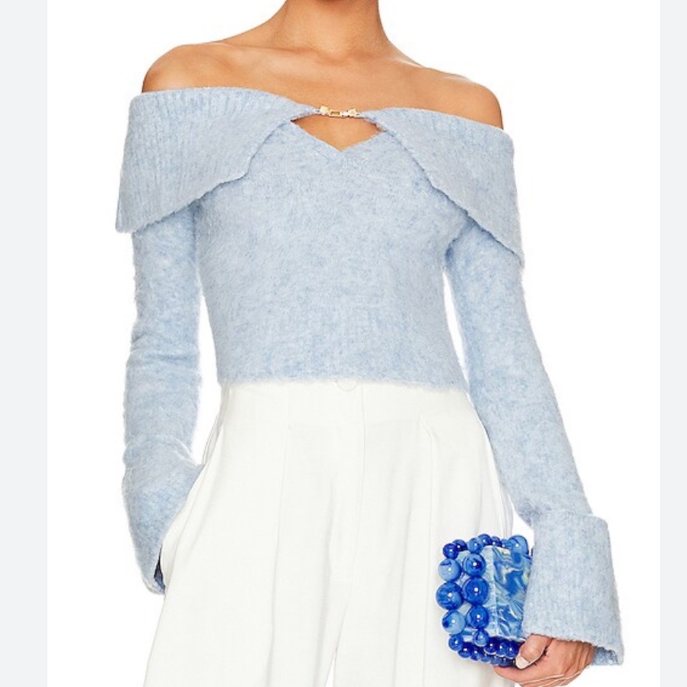 Cult Gaia Light Blue Off-the-Shoulder Sweater